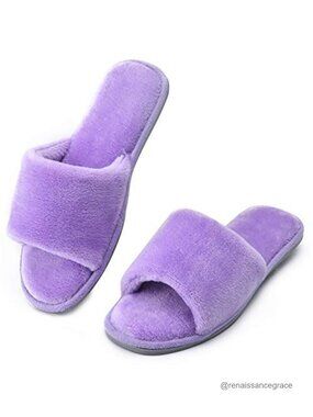 Open Toe Memory Foam House Slippers Summer Slip On Comfy Flannel Slide